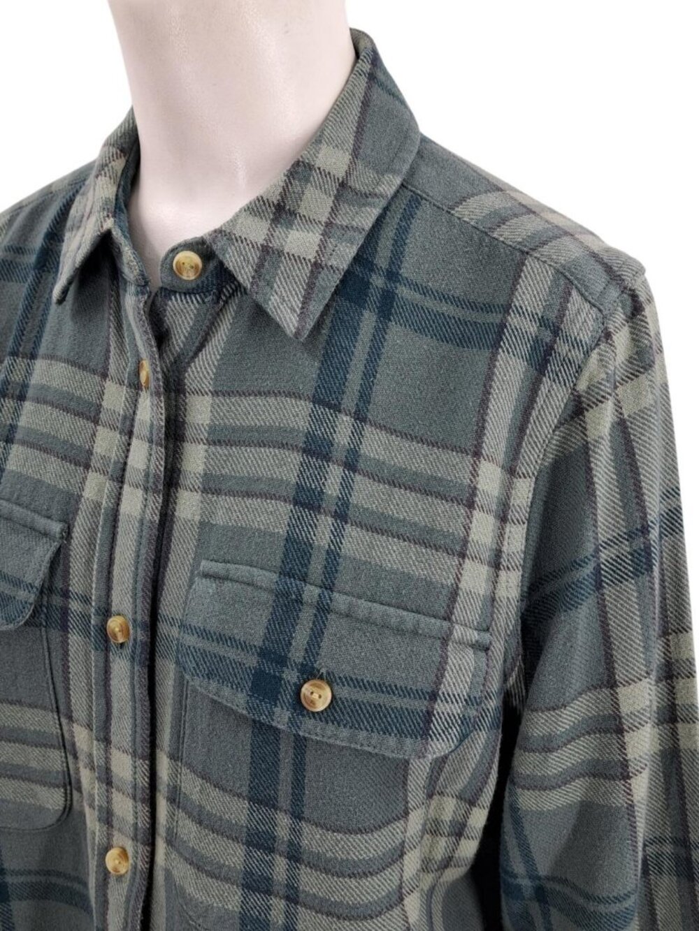 The Normal Brand Womens Plain Flannel Button Up Shirt Size XS Green Blue Pockets - Picture 7 of 12